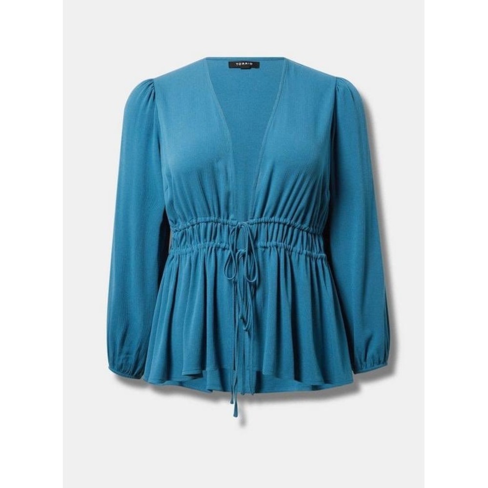 Torrid Teal Blue Georgette Kimono Peplum Top Long Sleeve Drawstring Plus Size